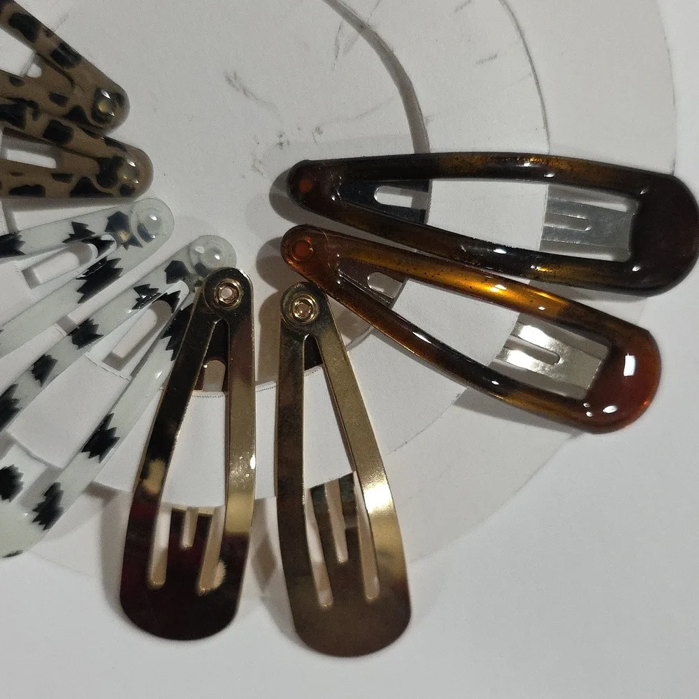 Leopard, Tortoise & Geometric Hair Clip Set – Brown, Black, White & Gold Tones